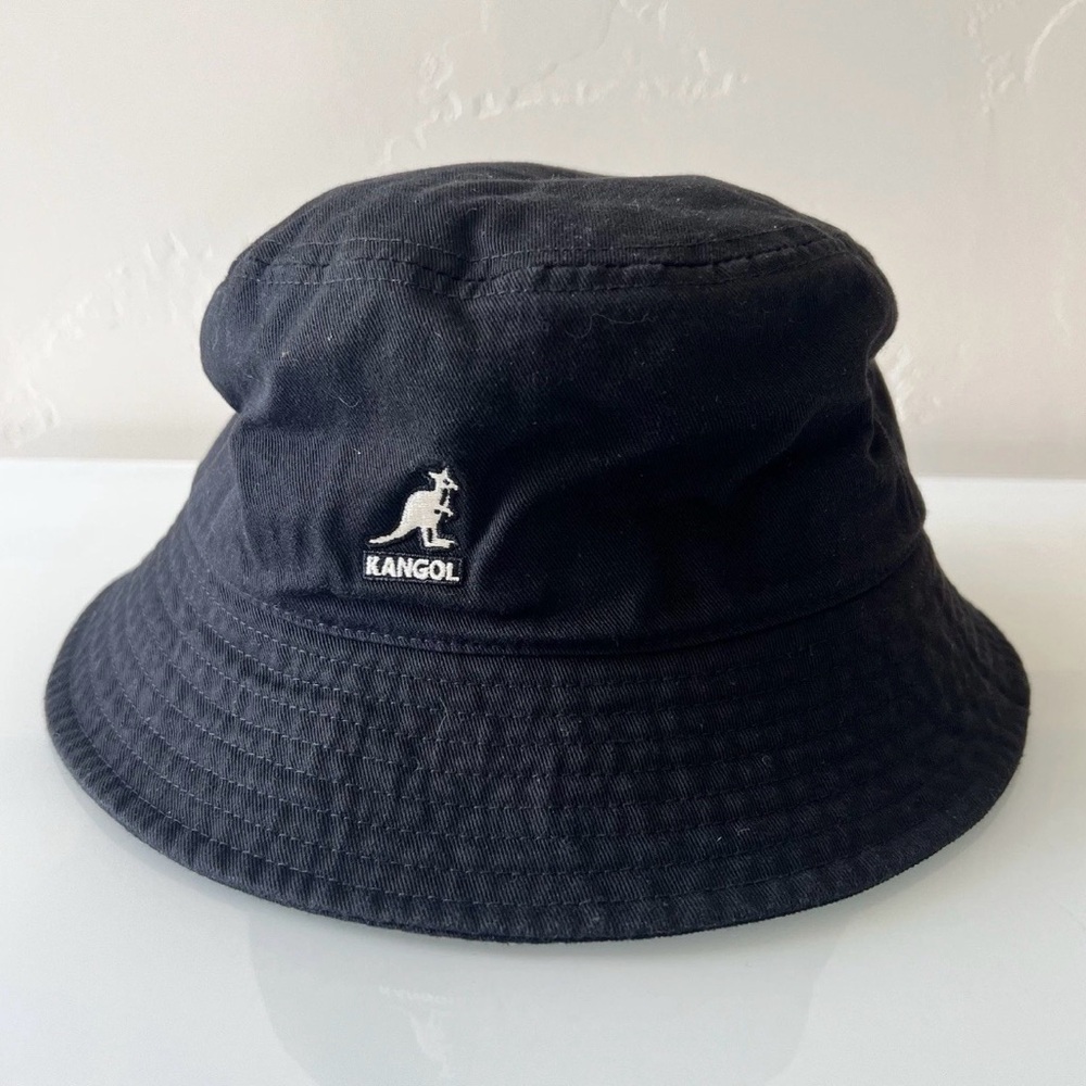 Kangol Black Bucket Hat with White Tag Logo